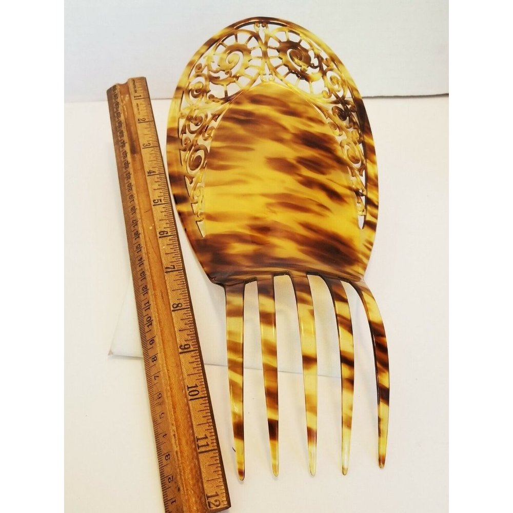 Art Deco Nouveau Victorian Hair Comb Faux Tortoise Shell Antique Huge (A2972)